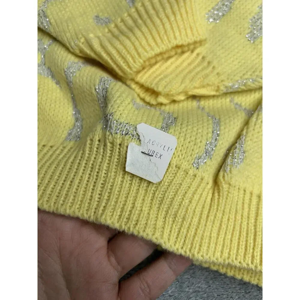 Vintage 80s Girls Electric Knit Co Made In USA Yellow Geometric Sweater Size Med